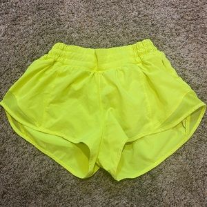 Neon yellow lululemon hotty hot shorts size 4